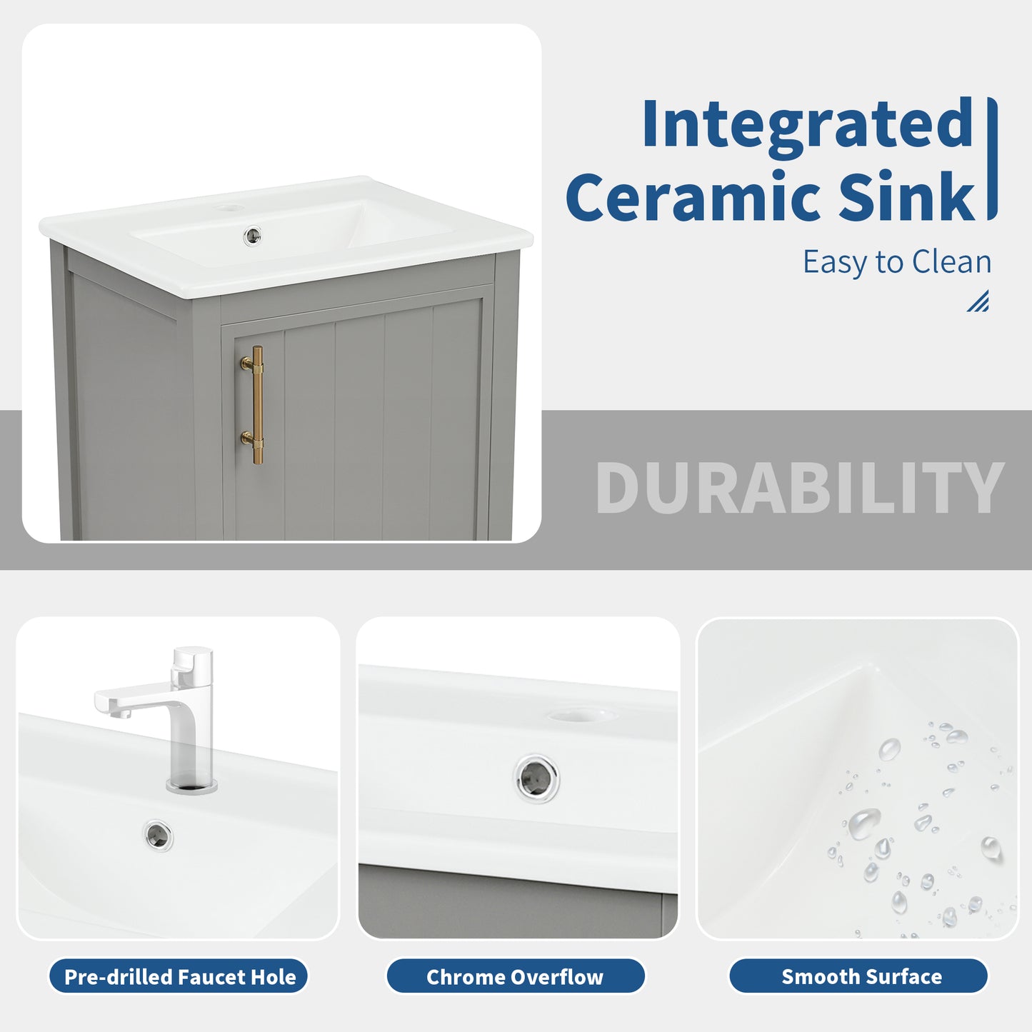 VanityFus 20-in Gray Bathroom Vanity Single Sink Combo Ceramic Top 1 Soft Close Door Undermount
