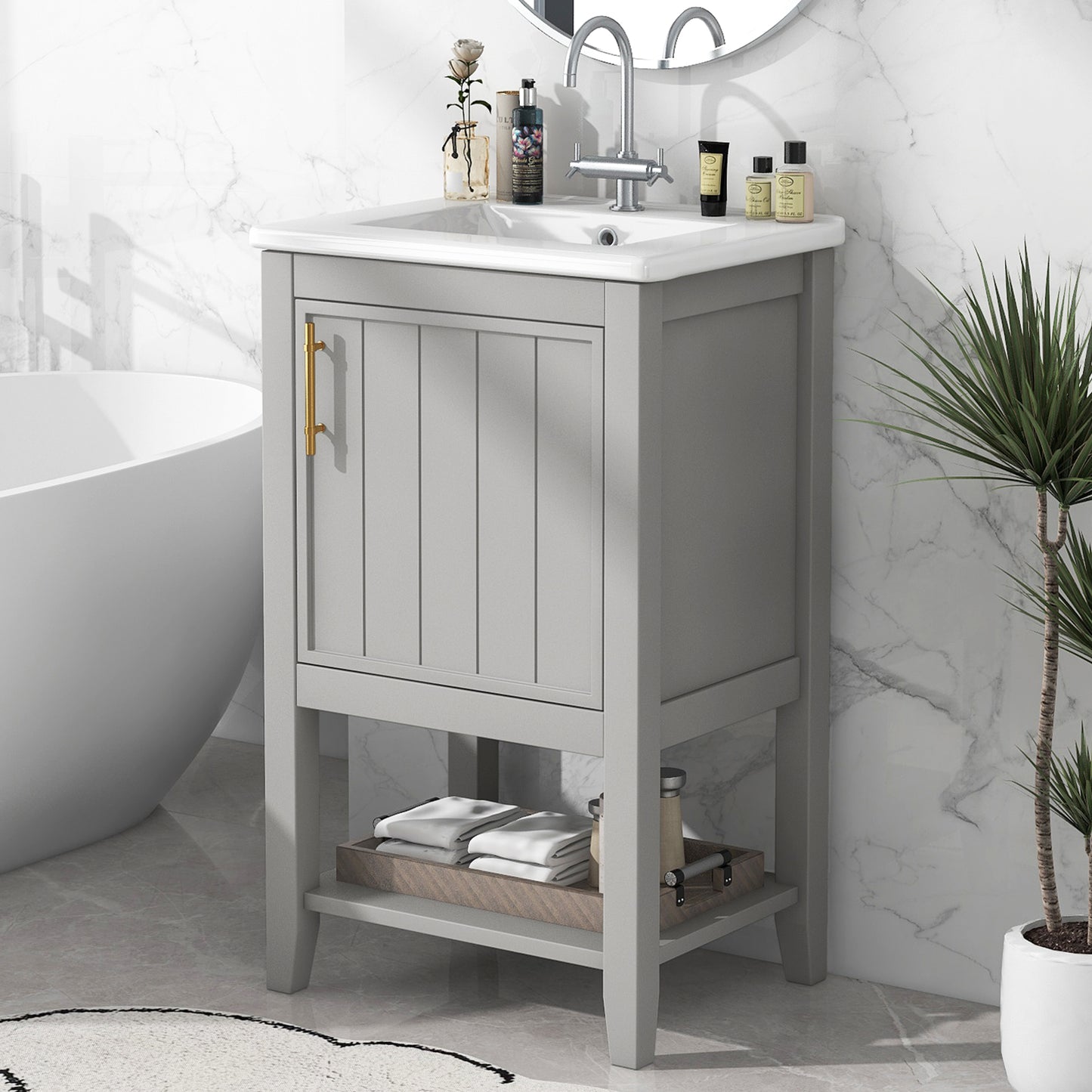 VanityFus 20-in Gray Bathroom Vanity Single Sink Combo Ceramic Top 1 Soft Close Door Undermount