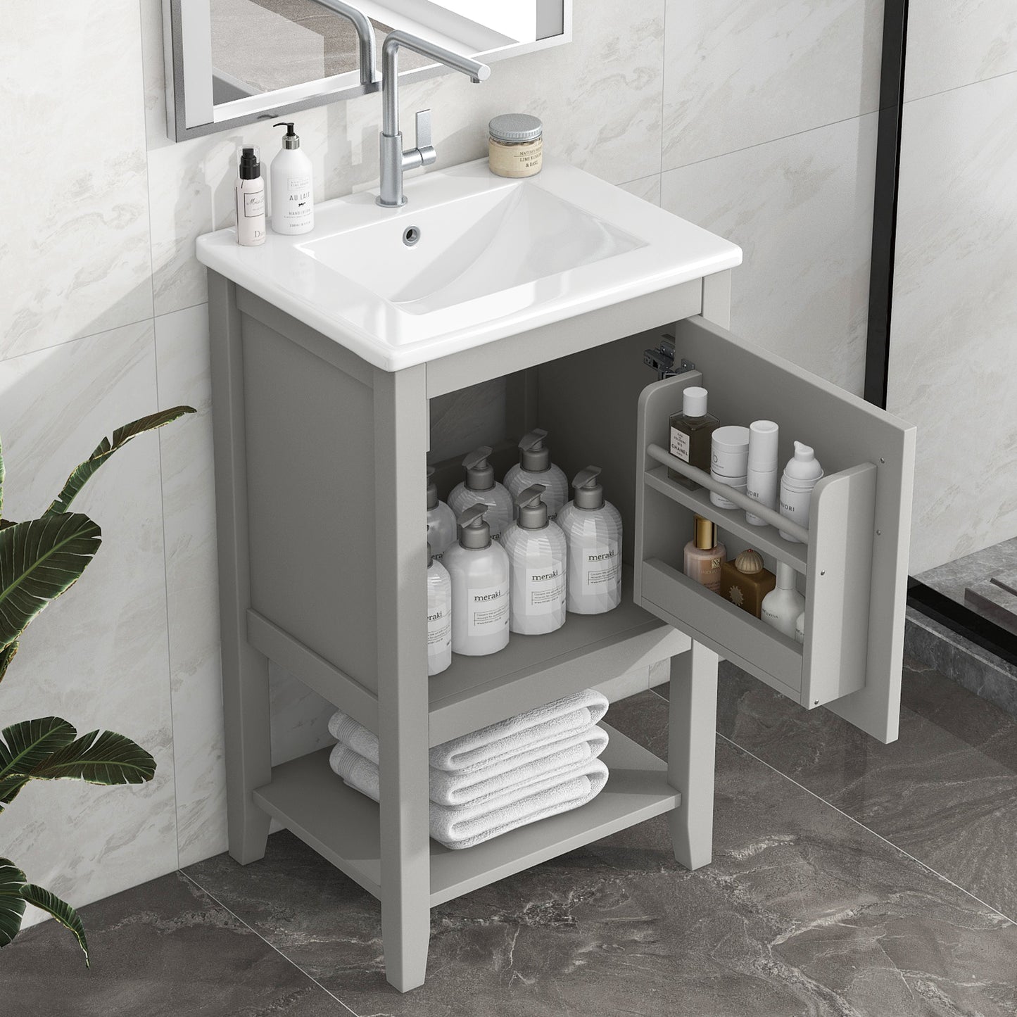 VanityFus 20-in Gray Bathroom Vanity Single Sink Combo Ceramic Top 1 Soft Close Door Undermount
