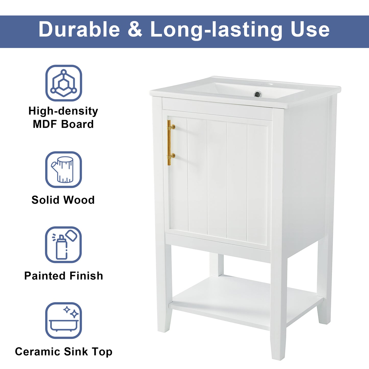 VanityFus 20-in White Bathroom Vanity Single Sink Combo Ceramic Top 1 Soft Close Door Undermount