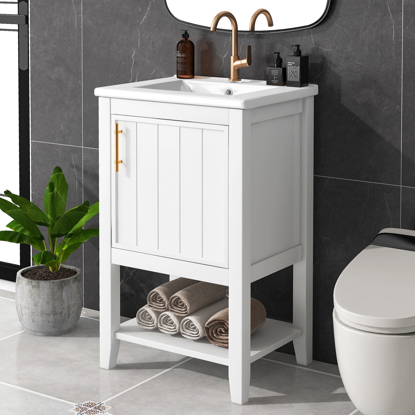 VanityFus 20-in White Bathroom Vanity Single Sink Combo Ceramic Top 1 Soft Close Door Undermount