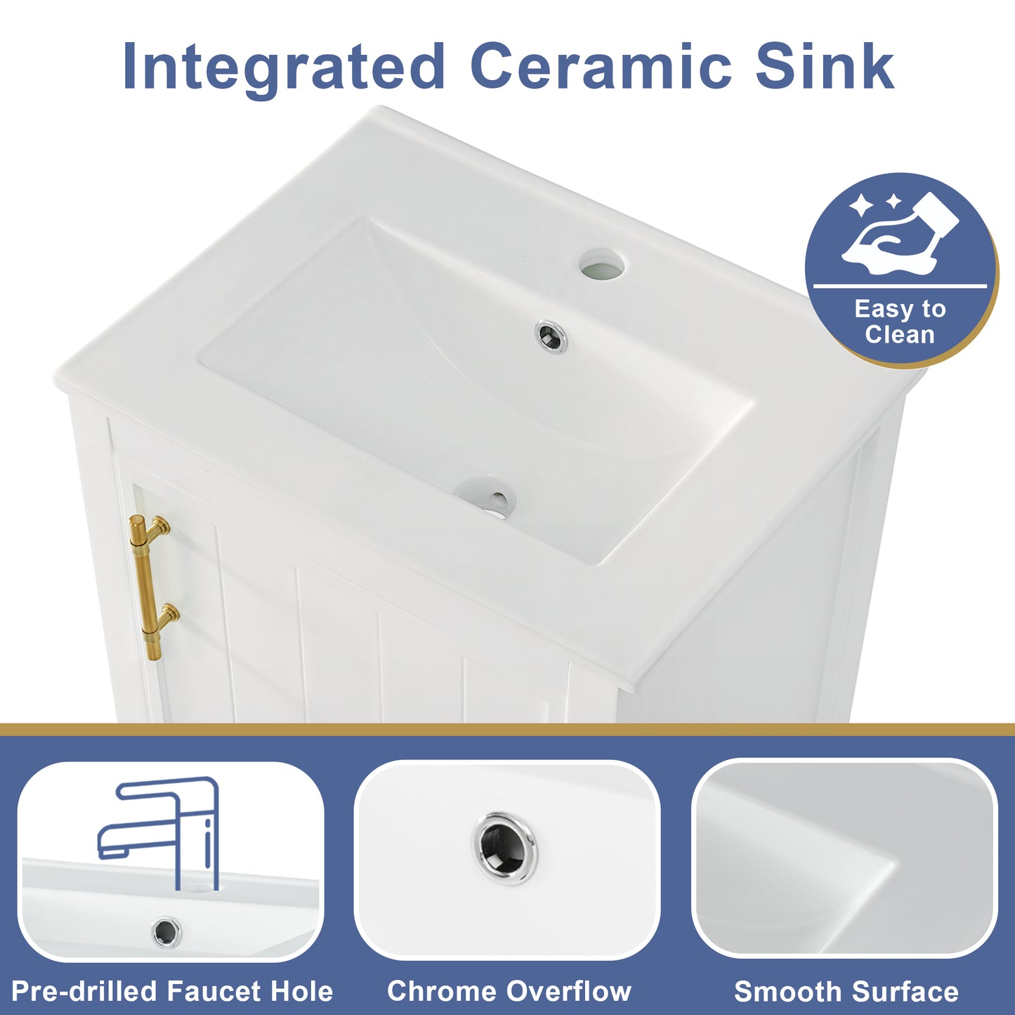 VanityFus 20-in White Bathroom Vanity Single Sink Combo Ceramic Top 1 Soft Close Door Undermount