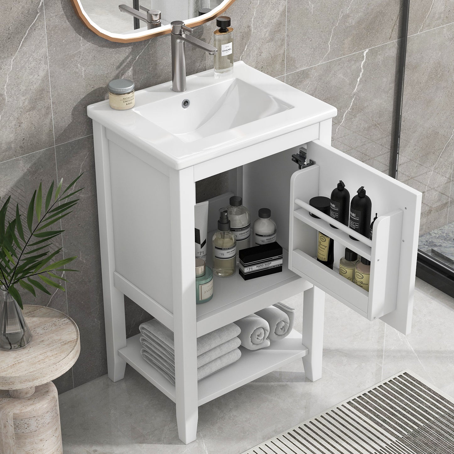 VanityFus 20-in White Bathroom Vanity Single Sink Combo Ceramic Top 1 Soft Close Door Undermount