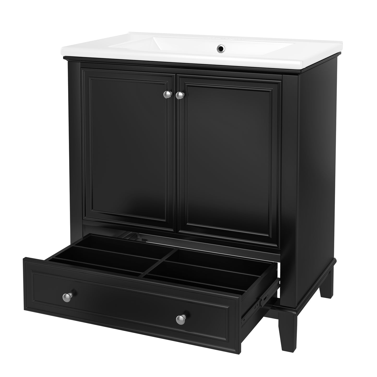 VanityFus 28.6-in Black Bathroom Vanity Single Sink Combo Undermount with Ceramic Top 2 doors 1 drawer