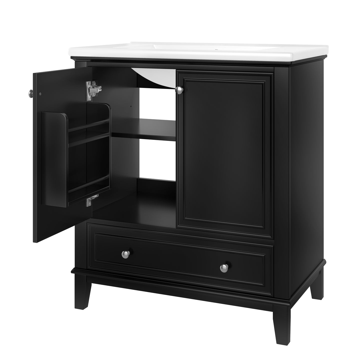 VanityFus 28.6-in Black Bathroom Vanity Single Sink Combo Undermount with Ceramic Top 2 doors 1 drawer