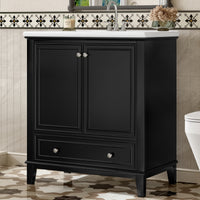 VanityFus 28.6-in Black Bathroom Vanity Single Sink Combo Undermount with Ceramic Top 2 doors 1 drawer