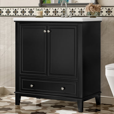 VanityFus 28.6-in Black Bathroom Vanity Single Sink Combo Undermount with Ceramic Top 2 doors 1 drawer