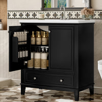 VanityFus 28.6-in Black Bathroom Vanity Single Sink Combo Undermount with Ceramic Top 2 doors 1 drawer