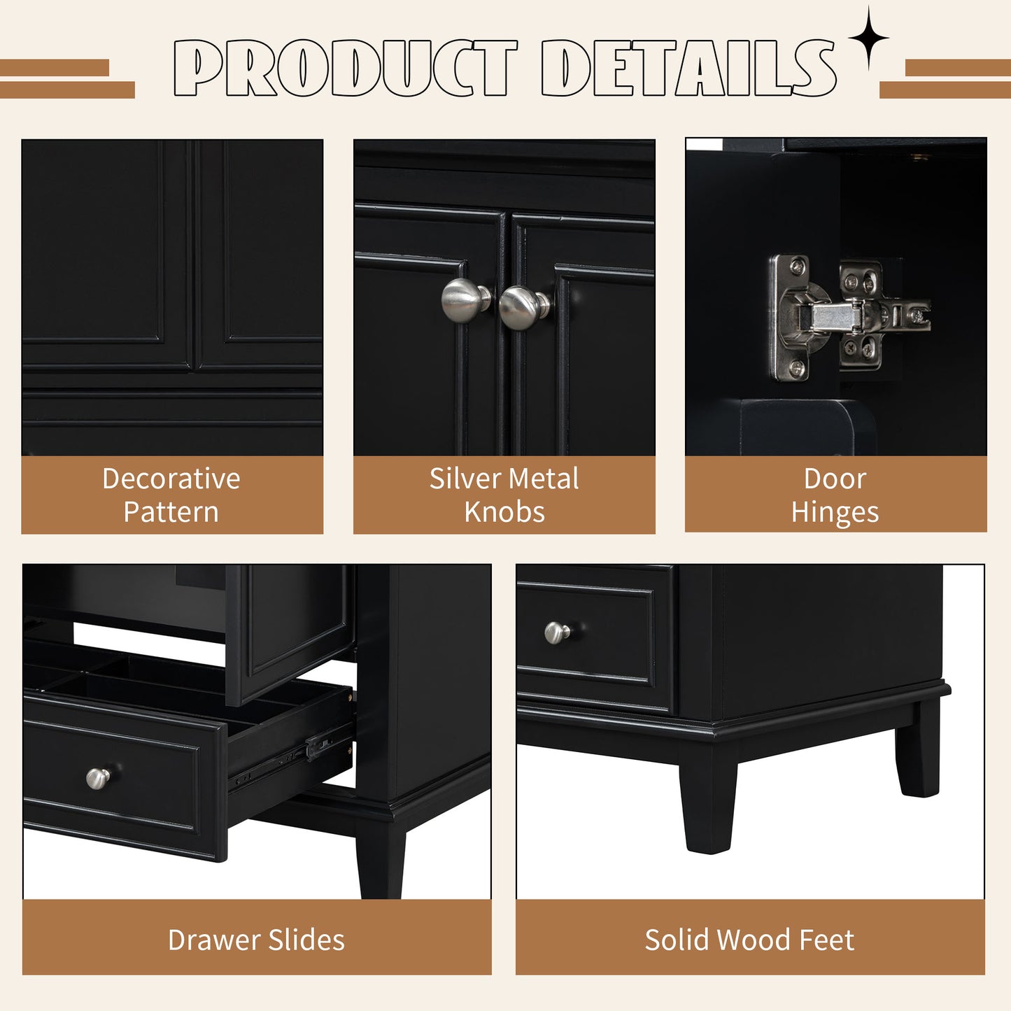VanityFus 28.6-in Black Bathroom Vanity Single Sink Combo Undermount with Ceramic Top 2 doors 1 drawer