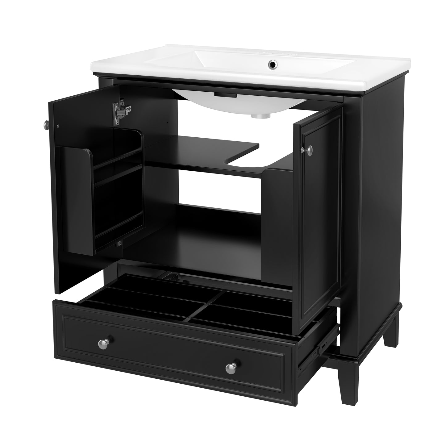 VanityFus 28.6-in Black Bathroom Vanity Single Sink Combo Undermount with Ceramic Top 2 doors 1 drawer
