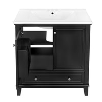 VanityFus 28.6-in Black Bathroom Vanity Single Sink Combo Undermount with Ceramic Top 2 doors 1 drawer