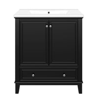VanityFus 28.6-in Black Bathroom Vanity Single Sink Combo Undermount with Ceramic Top 2 doors 1 drawer