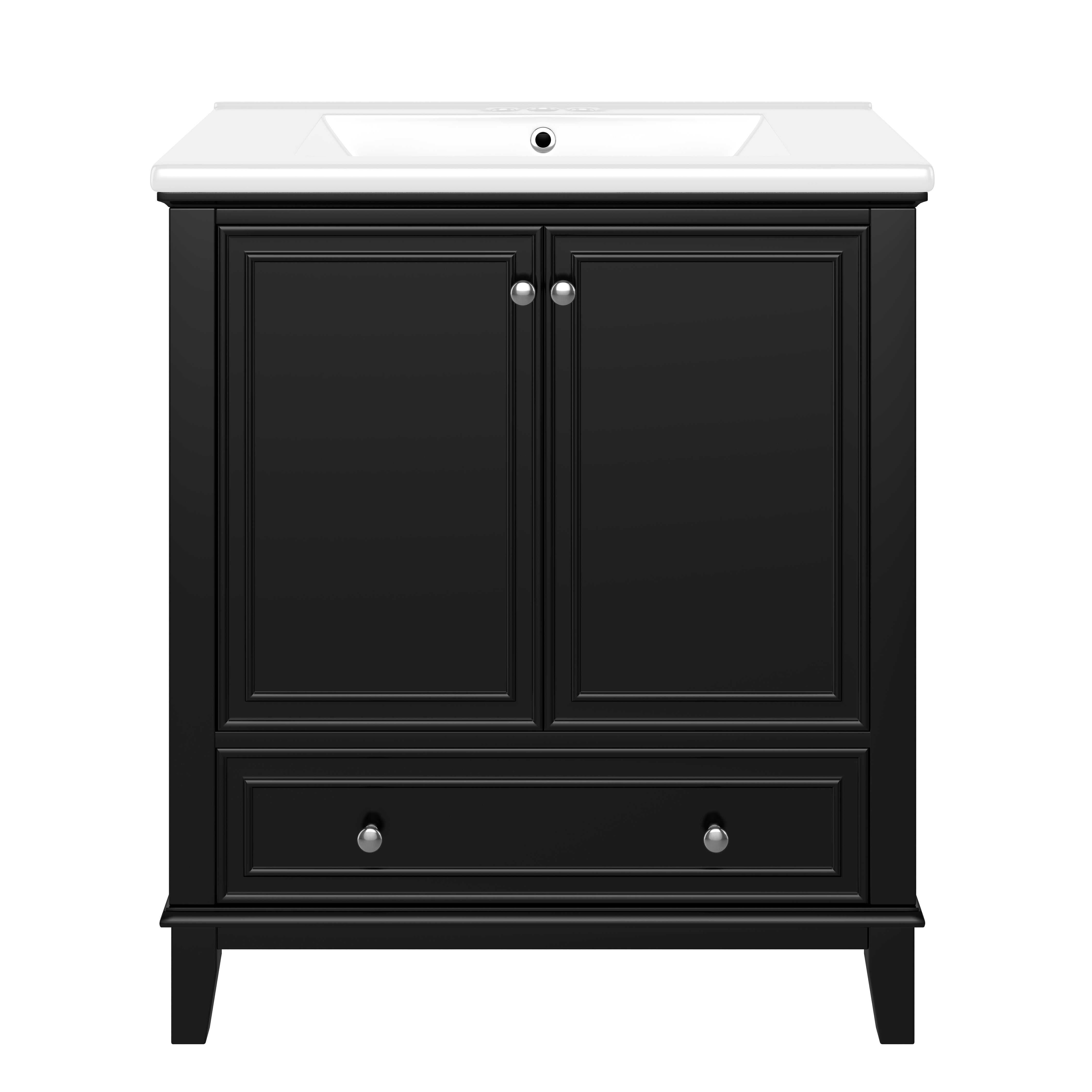 VanityFus 28.6-in Black Bathroom Vanity Single Sink Combo Undermount with Ceramic Top 2 doors 1 drawer