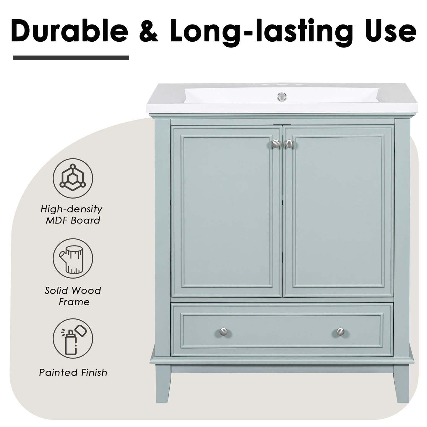 VanityFus 28.6-in Green Bathroom Vanity Single Sink Combo Undermount with Ceramic Top 2 doors 1 drawer