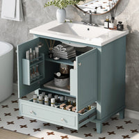 VanityFus 28.6-in Green Bathroom Vanity Single Sink Combo Undermount with Ceramic Top 2 doors 1 drawer
