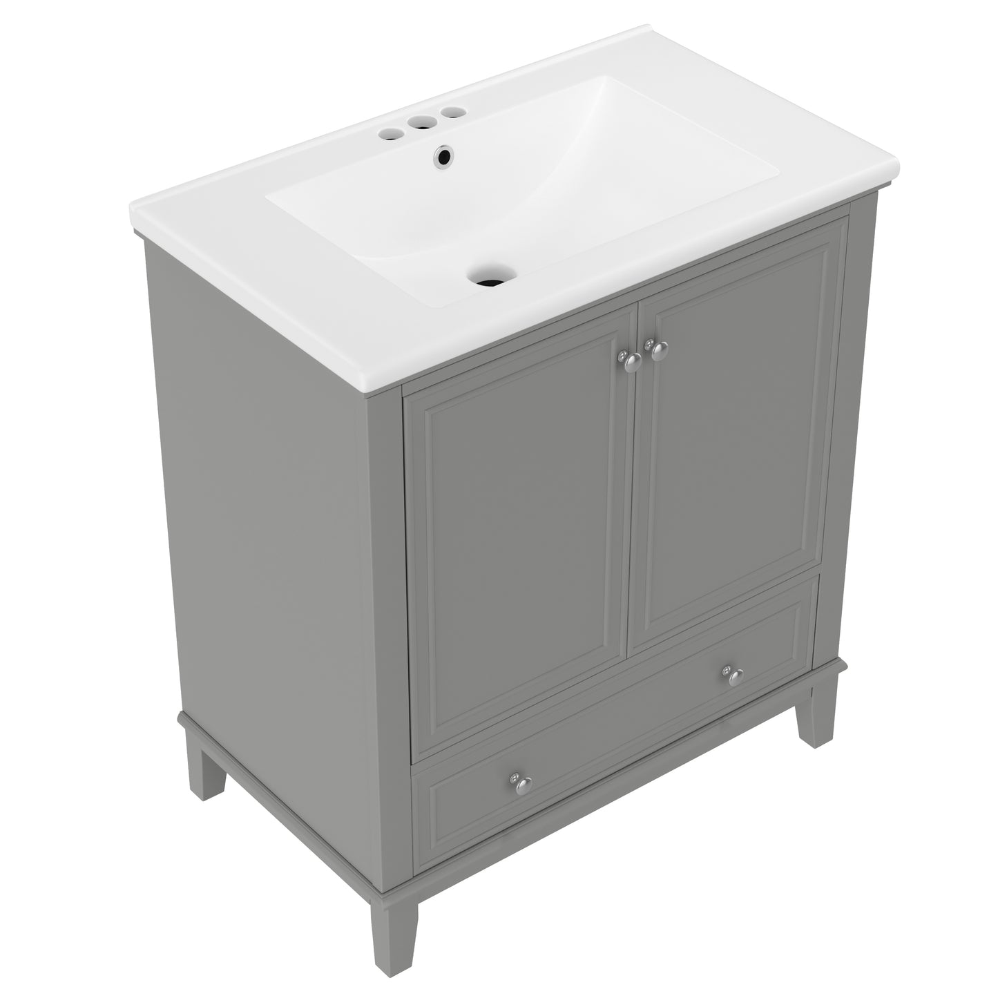VanityFus 28.6-in Gray Bathroom Vanity Single Sink Combo Undermount with Ceramic Top 2 doors 1 drawer