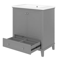 VanityFus 28.6-in Gray Bathroom Vanity Single Sink Combo Undermount with Ceramic Top 2 doors 1 drawer
