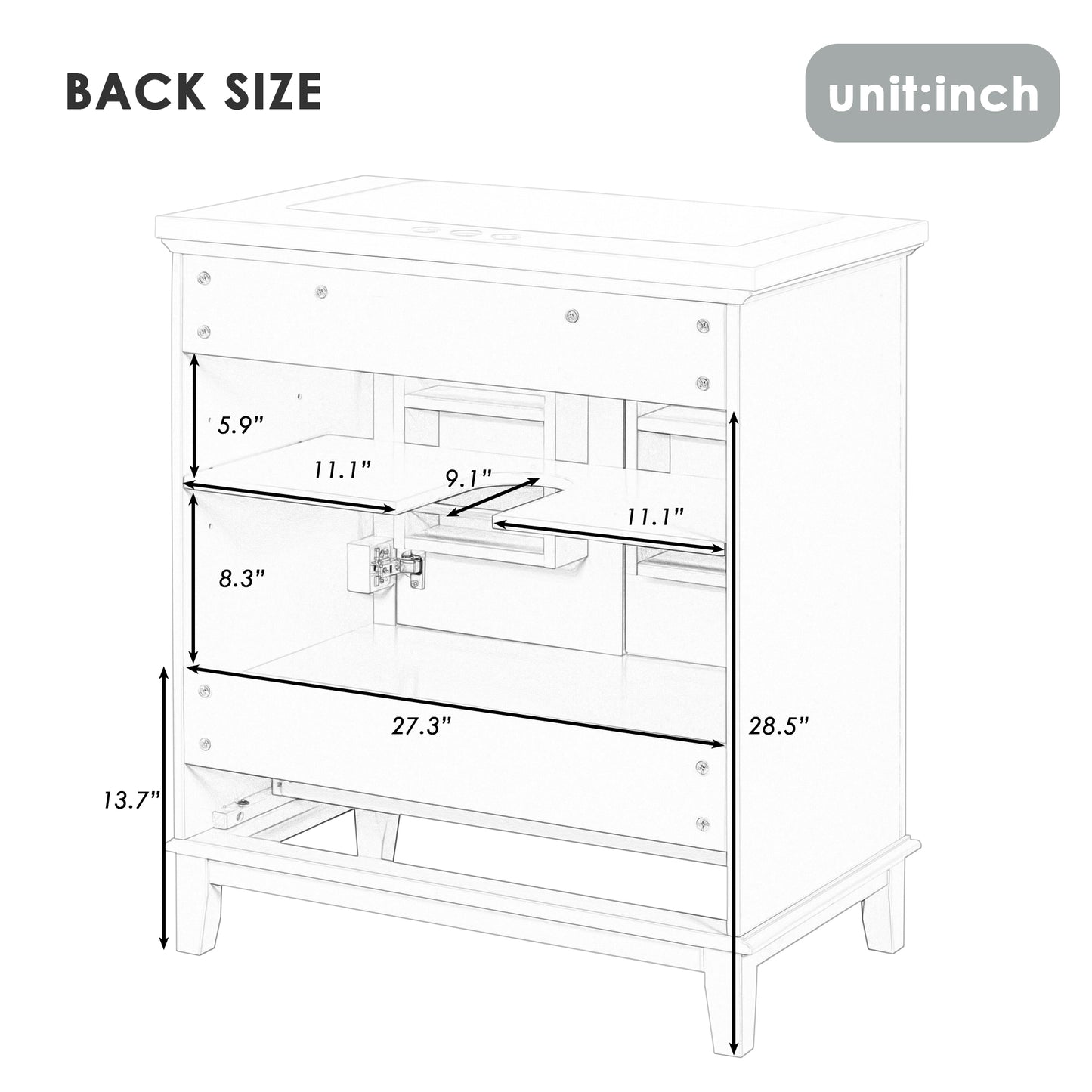 VanityFus 28.6-in Gray Bathroom Vanity Single Sink Combo Undermount with Ceramic Top 2 doors 1 drawer