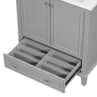 VanityFus 28.6-in Gray Bathroom Vanity Single Sink Combo Undermount with Ceramic Top 2 doors 1 drawer
