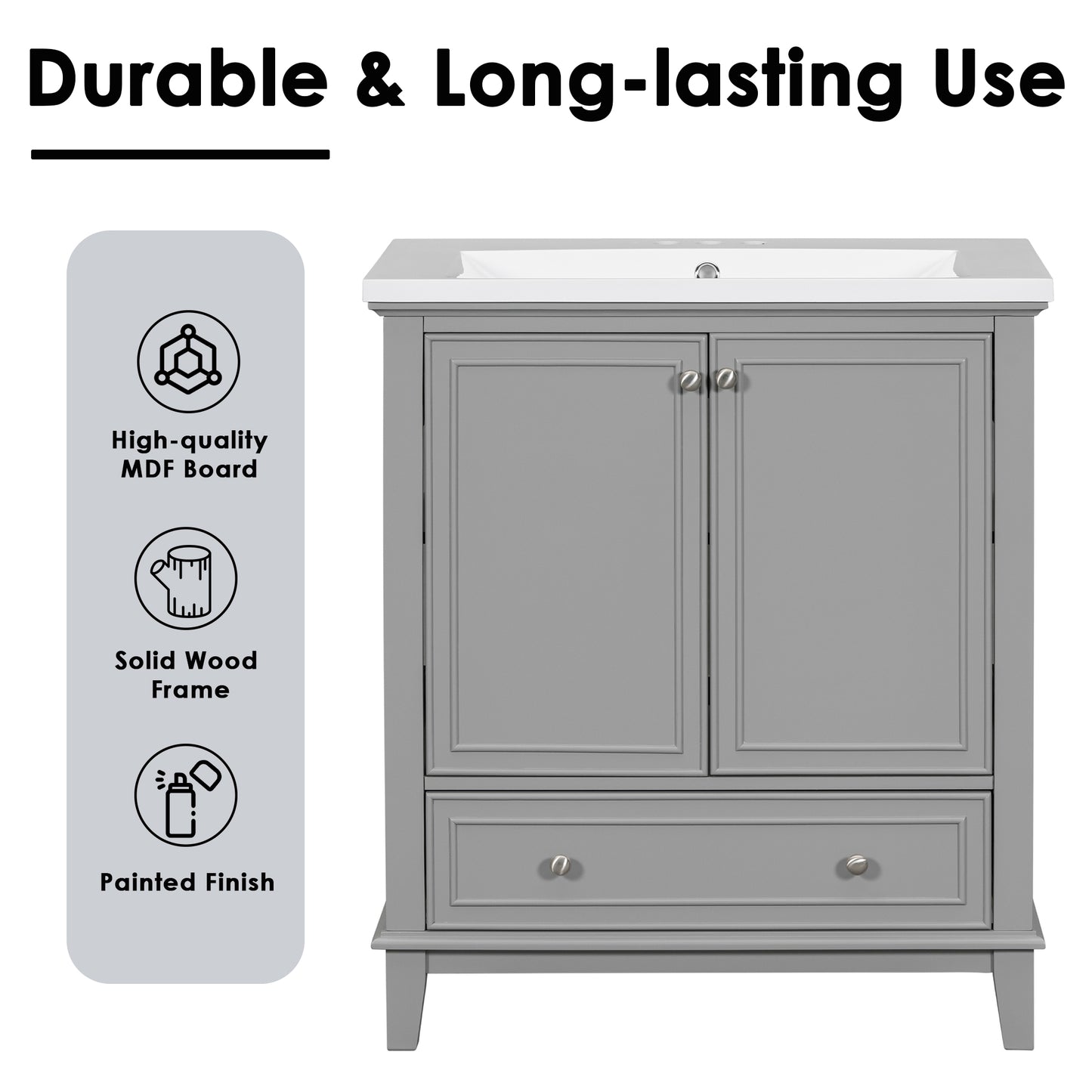VanityFus 28.6-in Gray Bathroom Vanity Single Sink Combo Undermount with Ceramic Top 2 doors 1 drawer