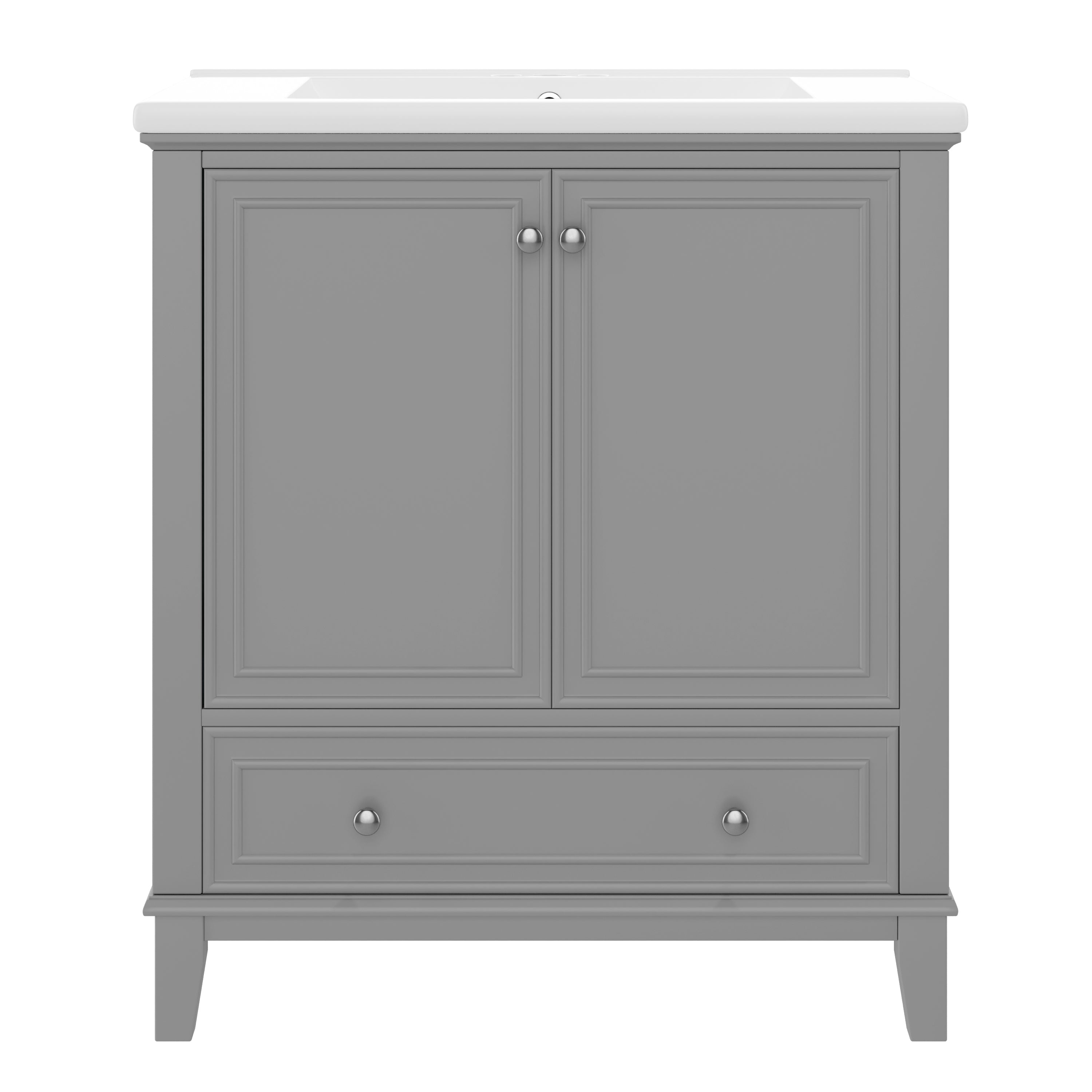 VanityFus 28.6-in Gray Bathroom Vanity Single Sink Combo Undermount with Ceramic Top 2 doors 1 drawer
