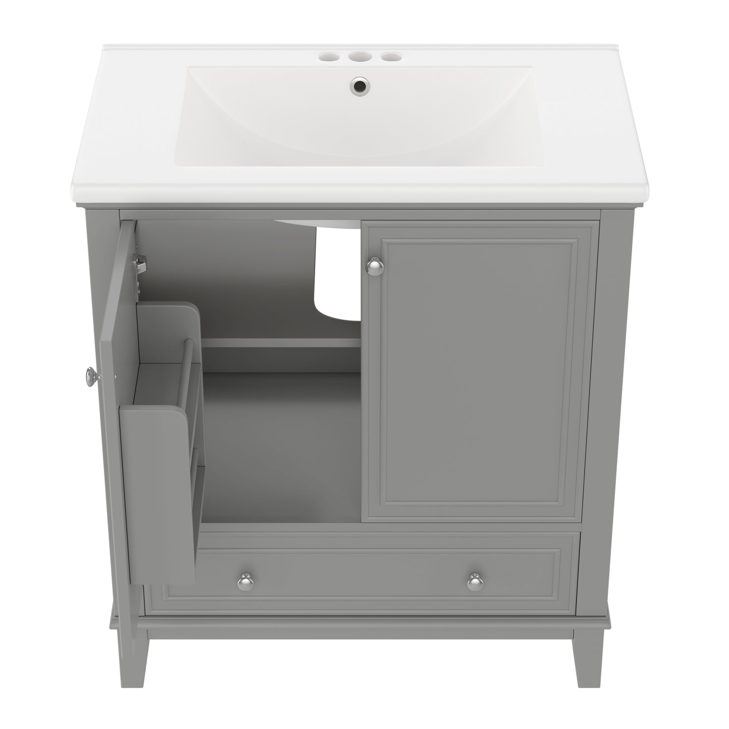 VanityFus 28.6-in Gray Bathroom Vanity Single Sink Combo Undermount with Ceramic Top 2 doors 1 drawer
