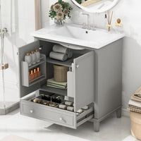 VanityFus 28.6-in Gray Bathroom Vanity Single Sink Combo Undermount with Ceramic Top 2 doors 1 drawer