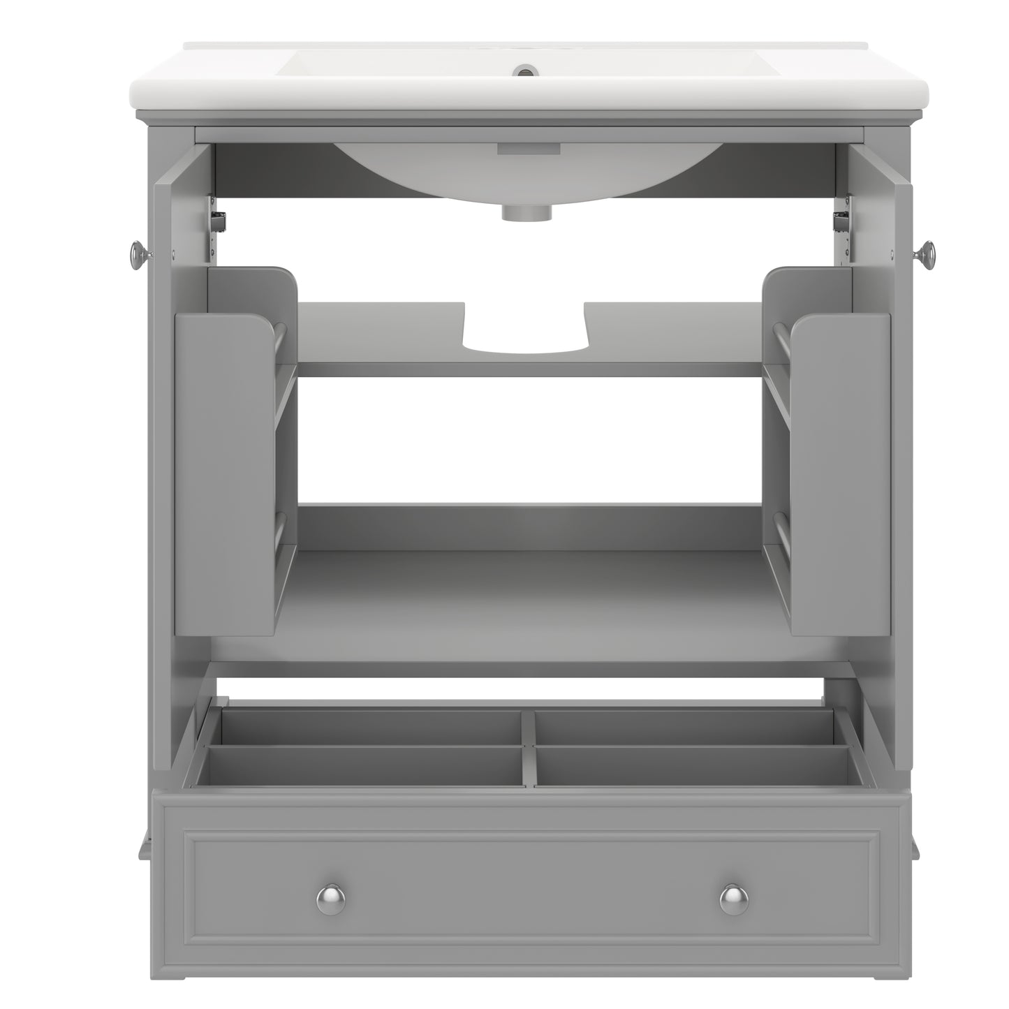 VanityFus 28.6-in Gray Bathroom Vanity Single Sink Combo Undermount with Ceramic Top 2 doors 1 drawer