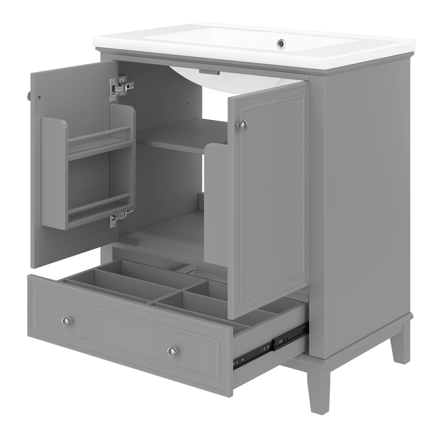 VanityFus 28.6-in Gray Bathroom Vanity Single Sink Combo Undermount with Ceramic Top 2 doors 1 drawer