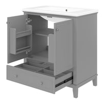 VanityFus 28.6-in Gray Bathroom Vanity Single Sink Combo Undermount with Ceramic Top 2 doors 1 drawer