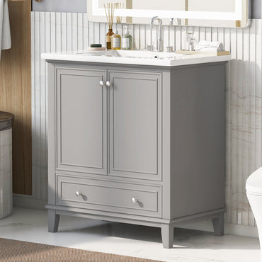 VanityFus 28.6-in Gray Bathroom Vanity Single Sink Combo Undermount with Ceramic Top 2 doors 1 drawer