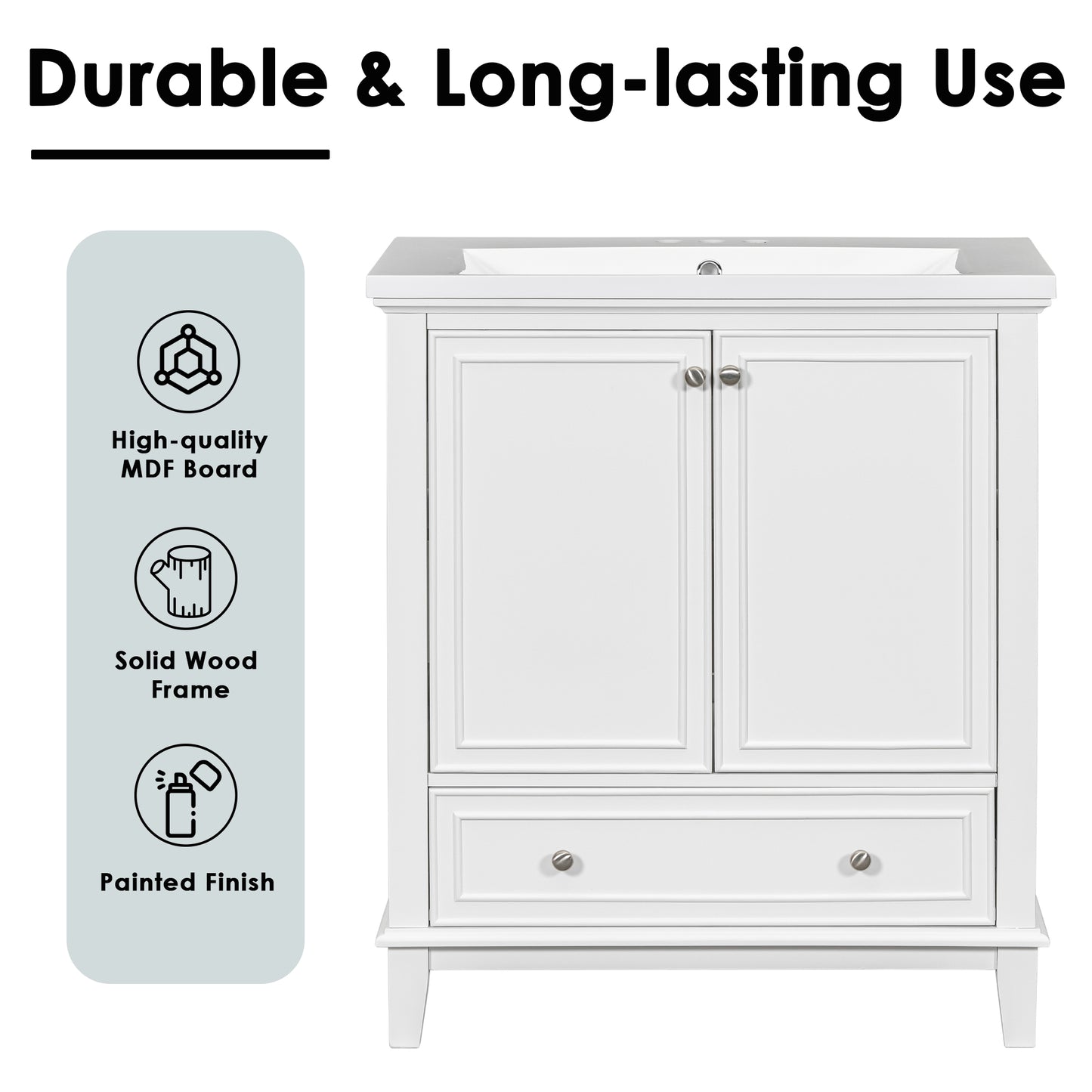 VanityFus 28.6-in White Bathroom Vanity Single Sink Combo Undermount with Ceramic Top 2 doors 1 drawer