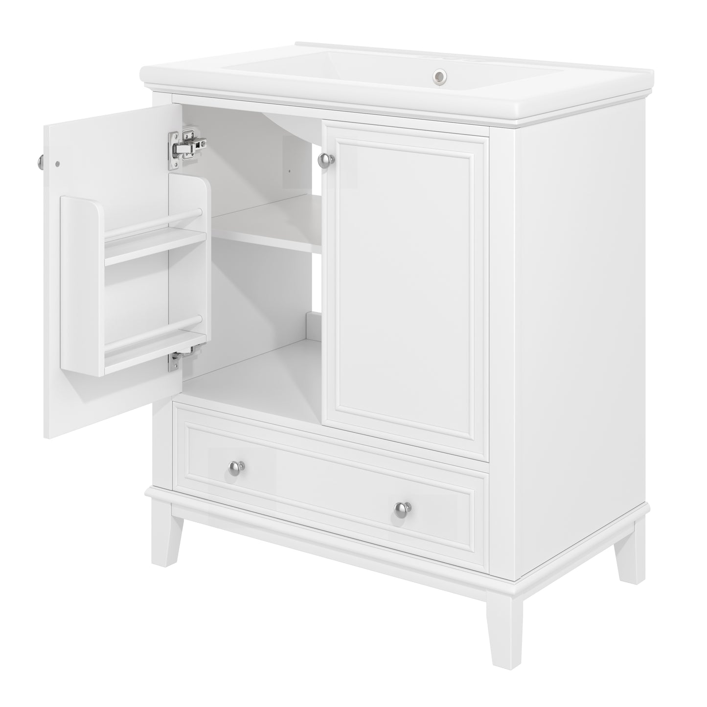 VanityFus 28.6-in White Bathroom Vanity Single Sink Combo Undermount with Ceramic Top 2 doors 1 drawer