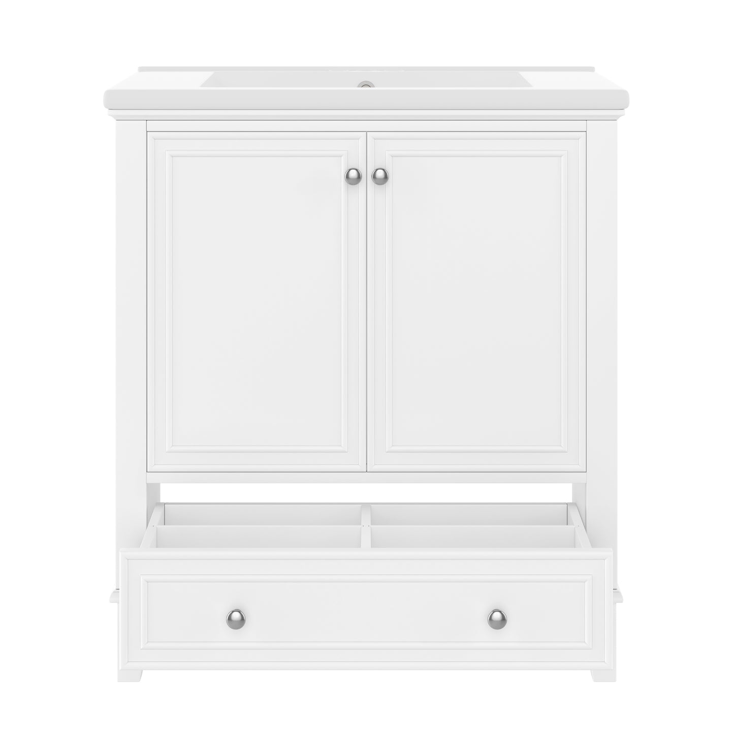 VanityFus 28.6-in White Bathroom Vanity Single Sink Combo Undermount with Ceramic Top 2 doors 1 drawer