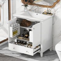VanityFus 28.6-in White Bathroom Vanity Single Sink Combo Undermount with Ceramic Top 2 doors 1 drawer