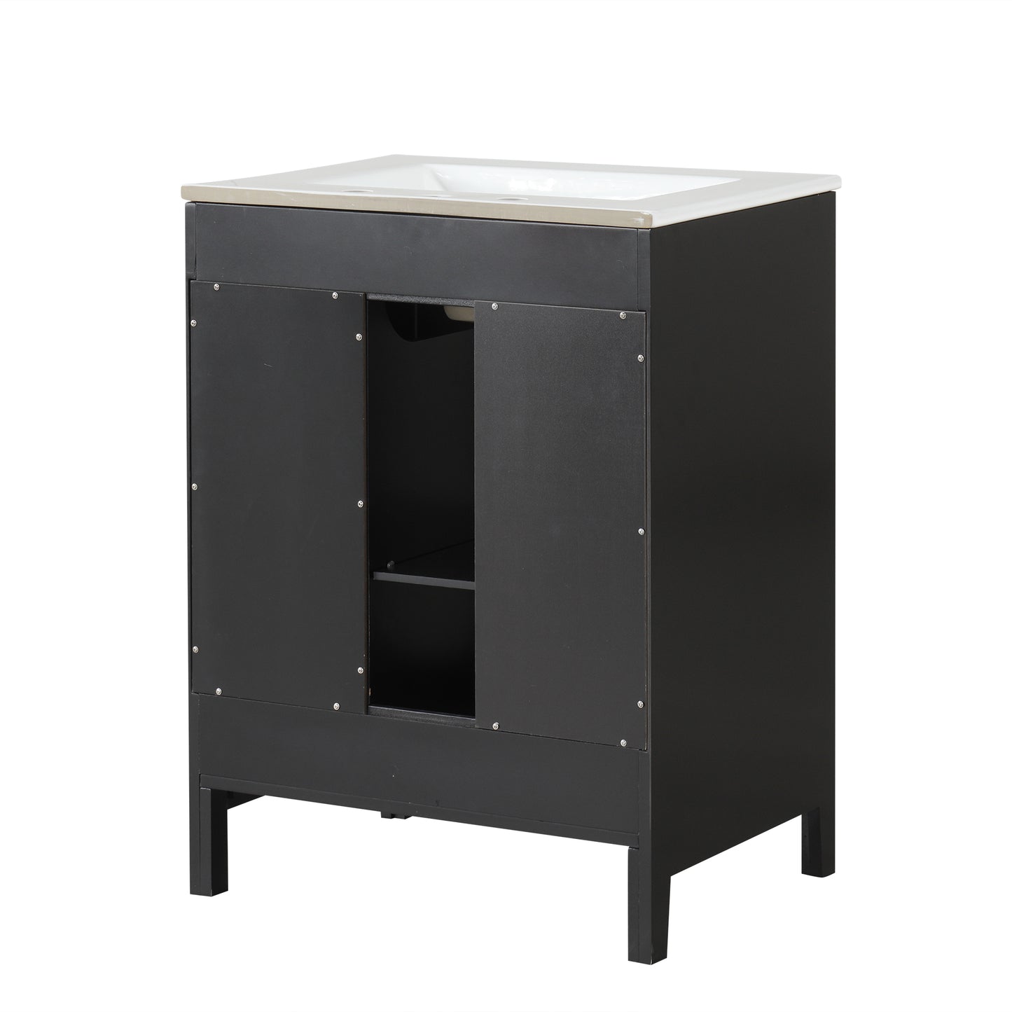 VanityFus 24-in Black Bathroom Vanity Single Sink Combo Ceramic Top 1  Glass door 2 drawers Undermount Adjustable Shelves