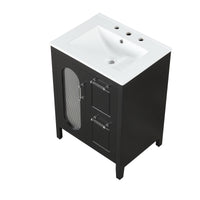 VanityFus 24-in Black Bathroom Vanity Single Sink Combo Ceramic Top 1  Glass door 2 drawers Undermount Adjustable Shelves