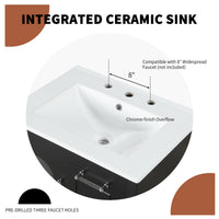 VanityFus 24-in Black Bathroom Vanity Single Sink Combo Ceramic Top 1  Glass door 2 drawers Undermount Adjustable Shelves
