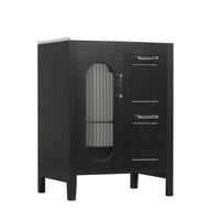 VanityFus 24-in Black Bathroom Vanity Single Sink Combo Ceramic Top 1  Glass door 2 drawers Undermount Adjustable Shelves