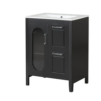 VanityFus 24-in Black Bathroom Vanity Single Sink Combo Ceramic Top 1  Glass door 2 drawers Undermount Adjustable Shelves