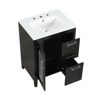 VanityFus 24-in Black Bathroom Vanity Single Sink Combo Ceramic Top 1  Glass door 2 drawers Undermount Adjustable Shelves