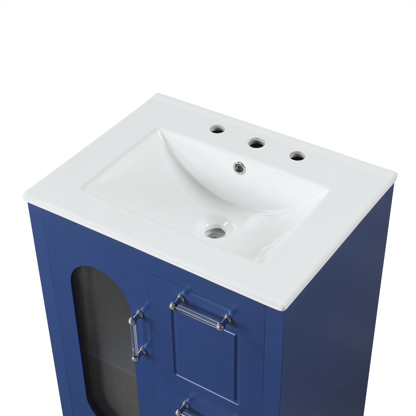 VanityFus 24-in Blue Bathroom Vanity Single Sink Combo Ceramic Top 1  Glass door 2 drawers Undermount Adjustable Shelves