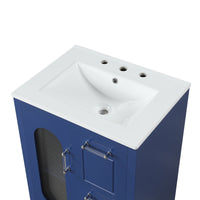 VanityFus 24-in Blue Bathroom Vanity Single Sink Combo Ceramic Top 1  Glass door 2 drawers Undermount Adjustable Shelves