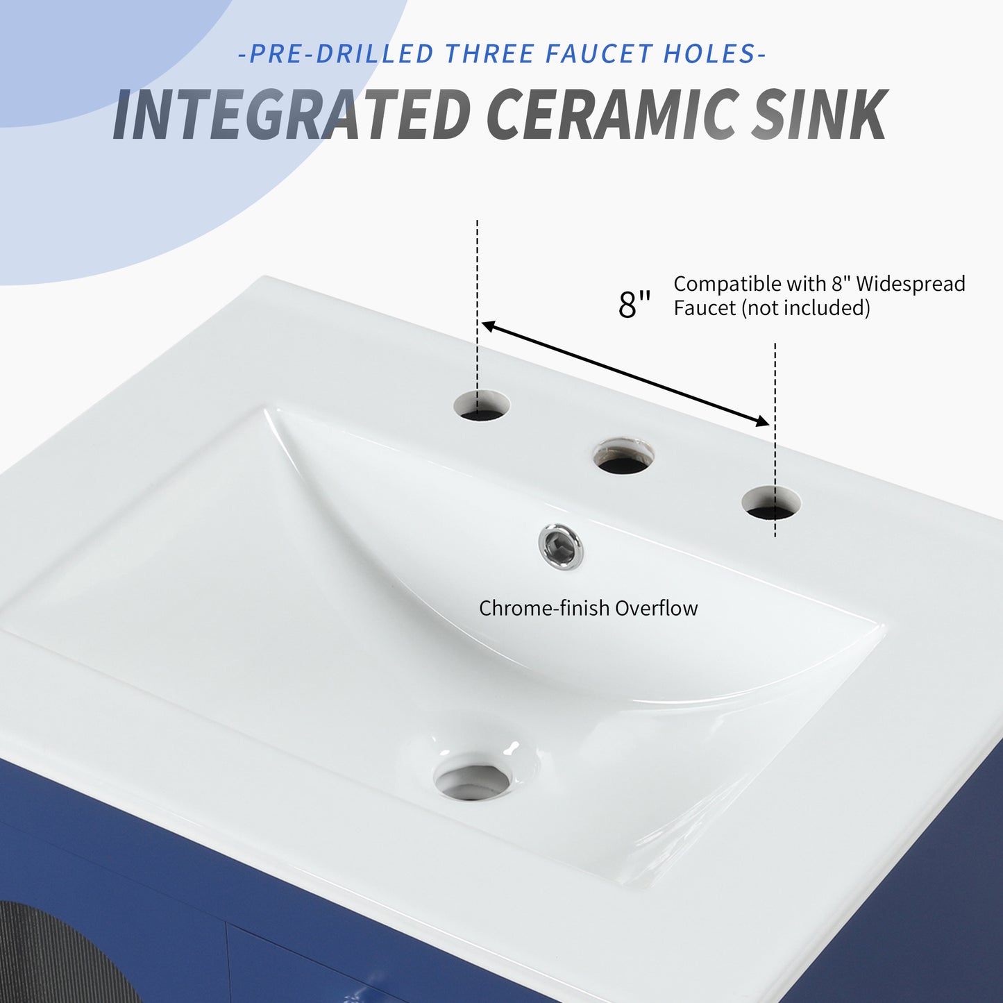 VanityFus 24-in Blue Bathroom Vanity Single Sink Combo Ceramic Top 1  Glass door 2 drawers Undermount Adjustable Shelves