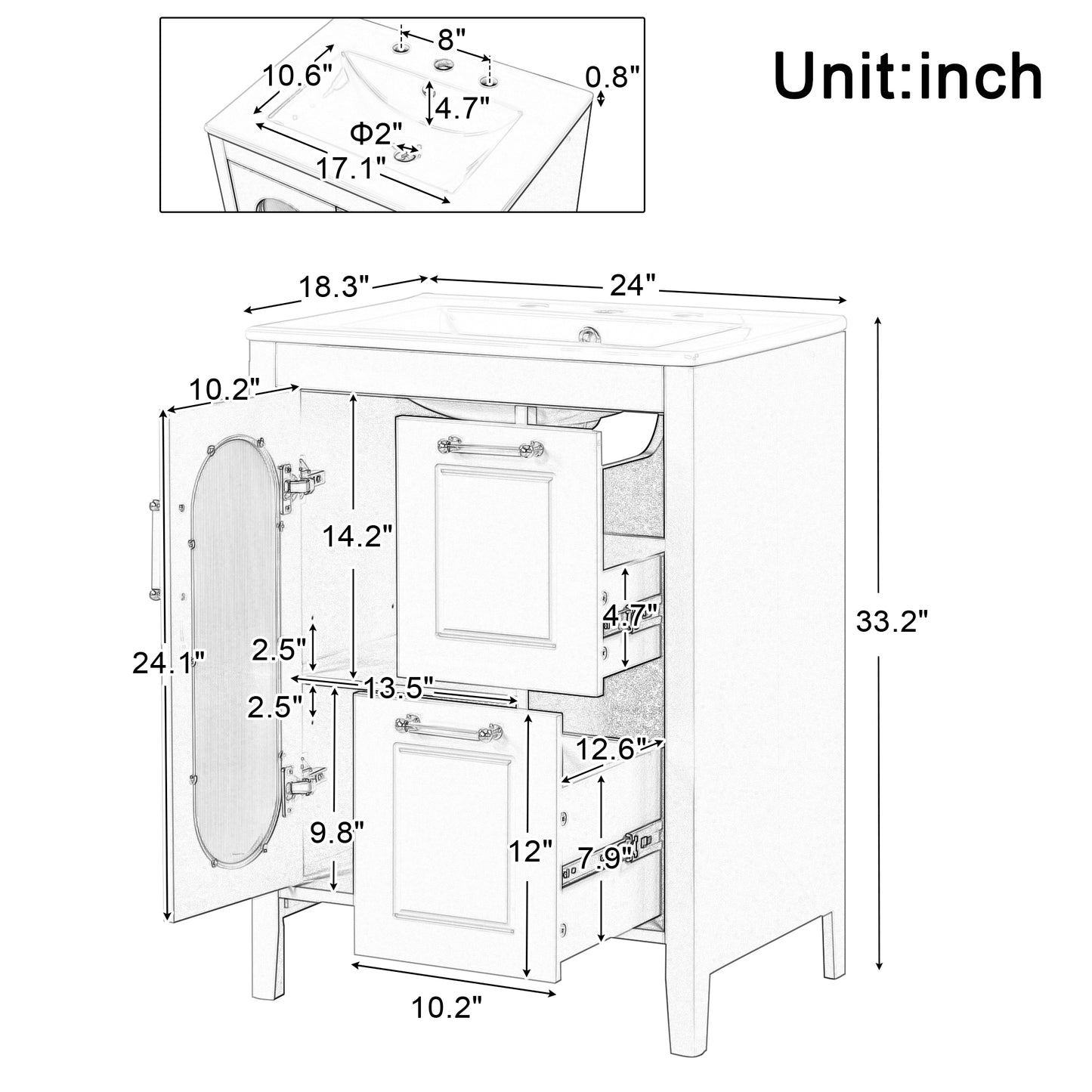 VanityFus 24-in Blue Bathroom Vanity Single Sink Combo Ceramic Top 1  Glass door 2 drawers Undermount Adjustable Shelves