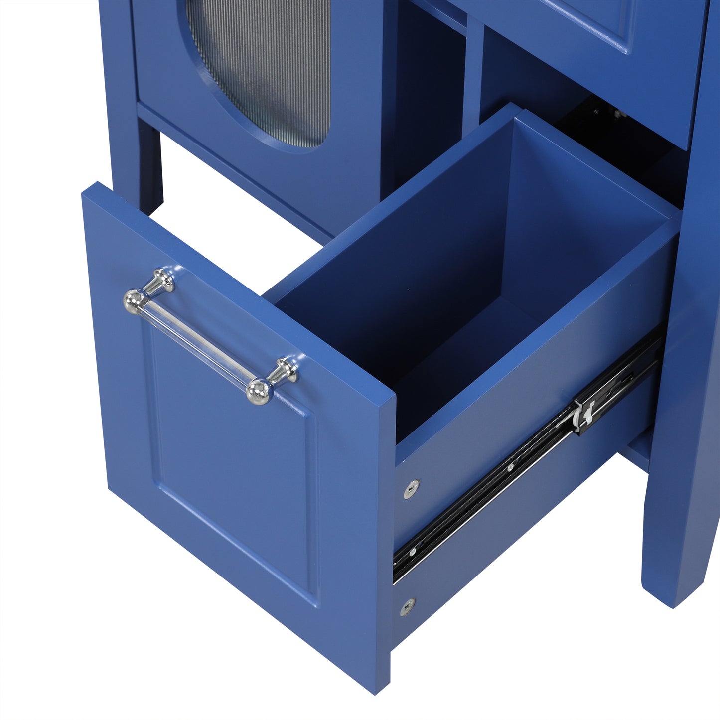 VanityFus 24-in Blue Bathroom Vanity Single Sink Combo Ceramic Top 1  Glass door 2 drawers Undermount Adjustable Shelves
