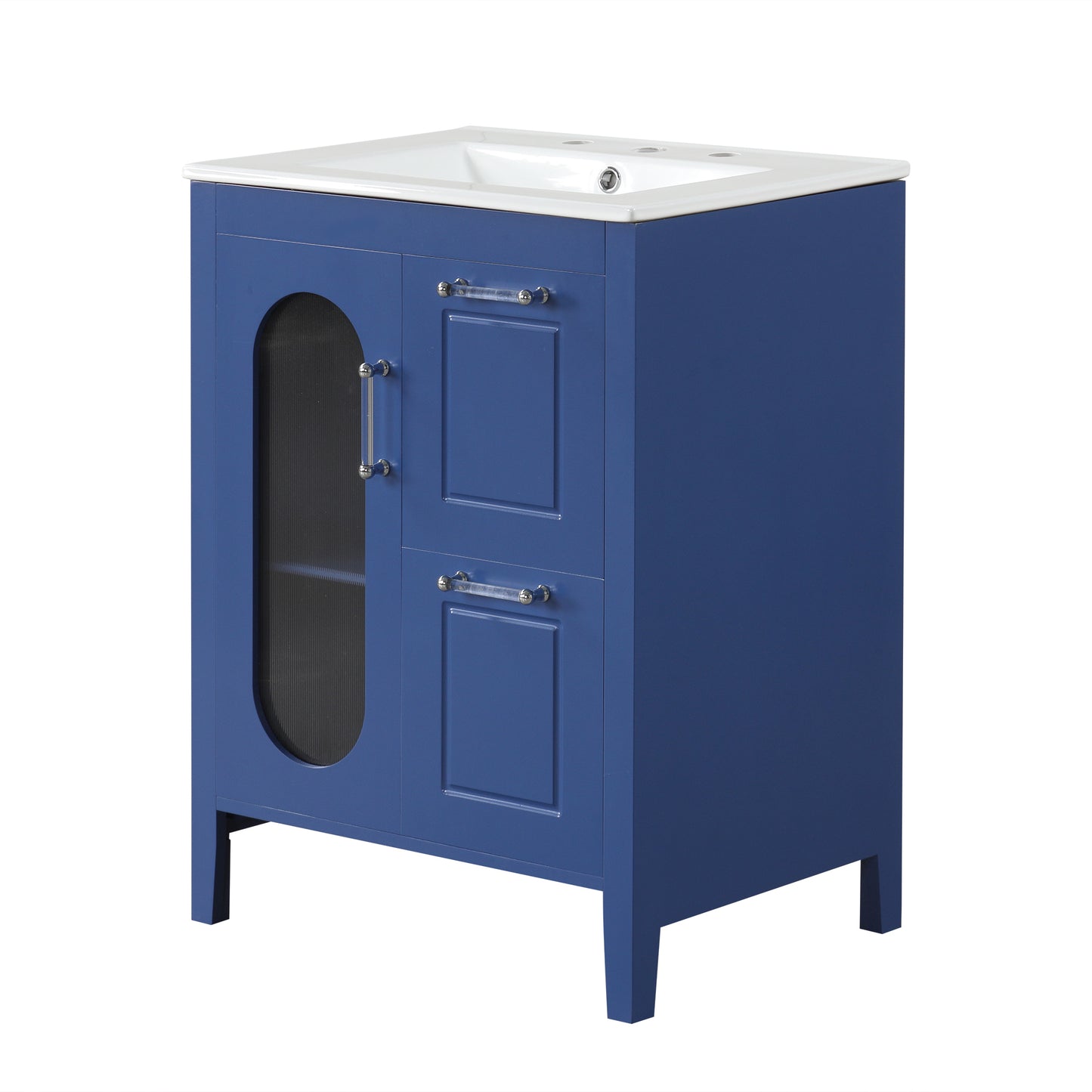 VanityFus 24-in Blue Bathroom Vanity Single Sink Combo Ceramic Top 1  Glass door 2 drawers Undermount Adjustable Shelves