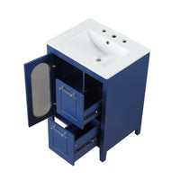 VanityFus 24-in Blue Bathroom Vanity Single Sink Combo Ceramic Top 1  Glass door 2 drawers Undermount Adjustable Shelves