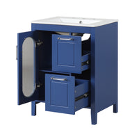 VanityFus 24-in Blue Bathroom Vanity Single Sink Combo Ceramic Top 1  Glass door 2 drawers Undermount Adjustable Shelves