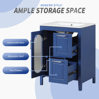 VanityFus 24-in Blue Bathroom Vanity Single Sink Combo Ceramic Top 1  Glass door 2 drawers Undermount Adjustable Shelves